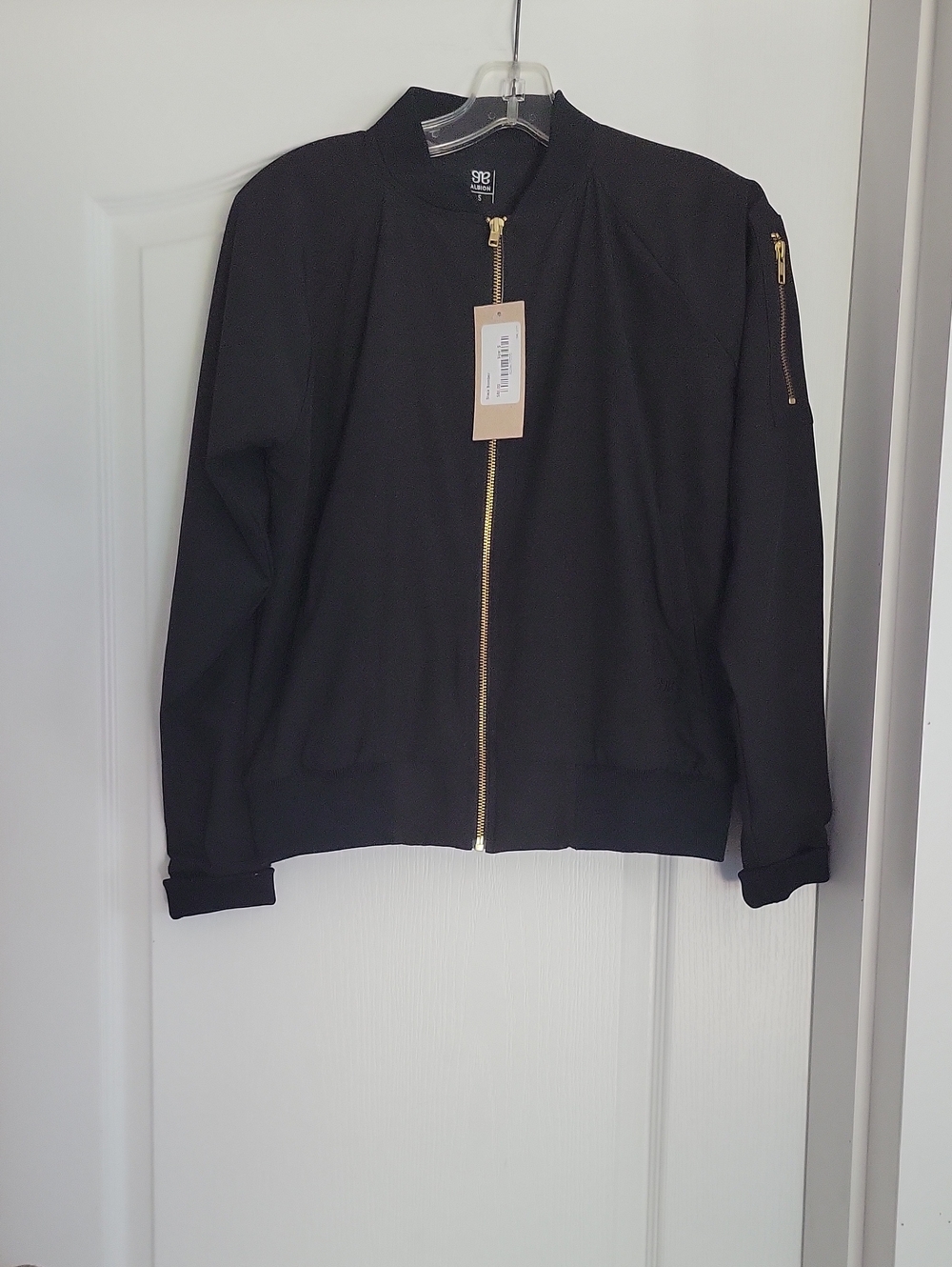 Albion Black Bomber Jacket with Gold Hardware